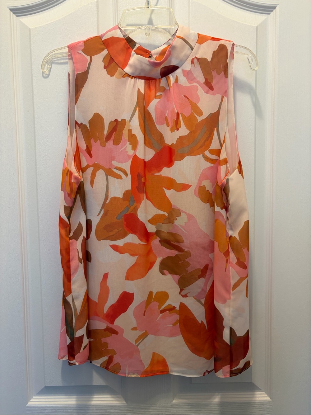 Floral Mock Neck Sleeveless Camisole - Pink & Orange